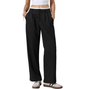 Black Striped wide leg dress Pants size 8 NWT